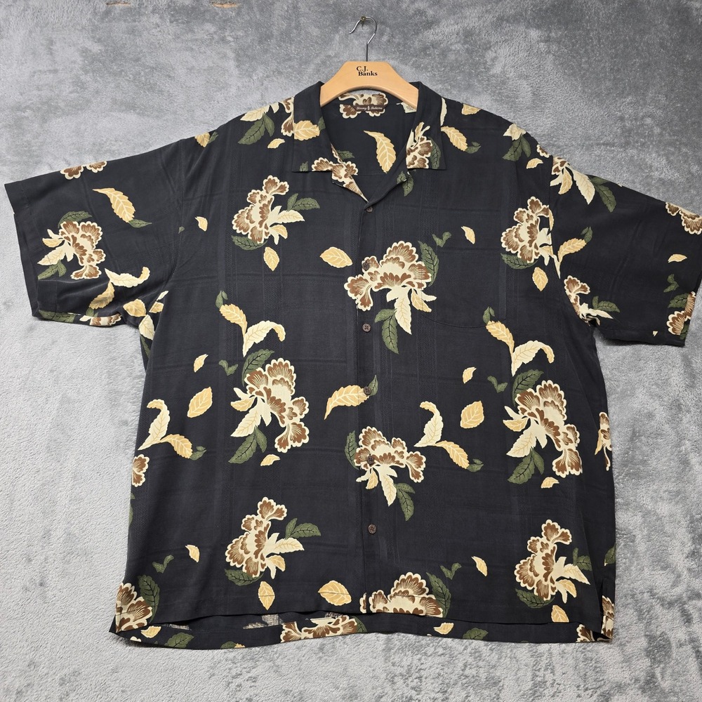 Tommy Bahama Silk Floral Jacquard Camp Shirt Mens XXL Black T31986 Tropical